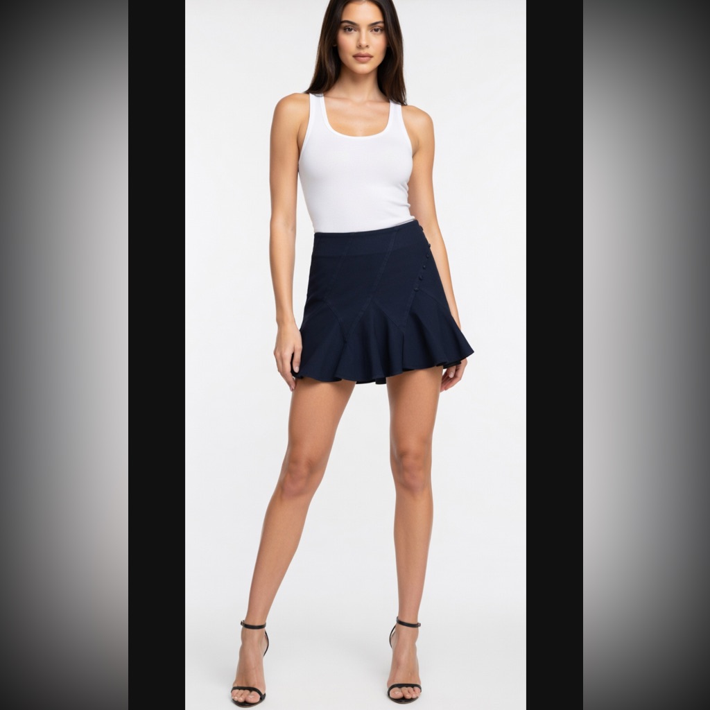 Derek Lam 10 Crosby Navy Godet Ruffle Mini Preppy Skirt Size 2 $359